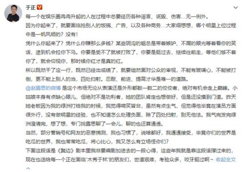 于正再发长文说了什么？称赵露思缺心眼但不功利